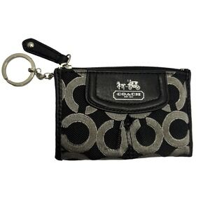 COACH Signature C Small Black Coin Cash ID Skinny Key Ring Zip Wallet
